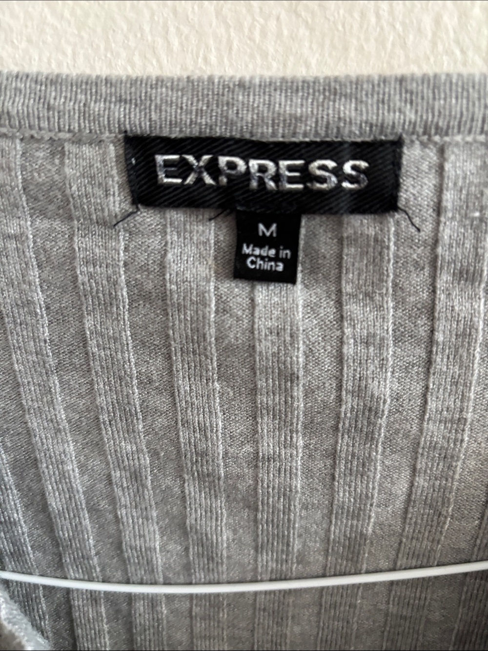 Express Light Gray Ribbed Button-Up Cardigan - Picture 2 of 4